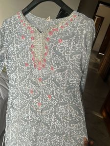 Embroidered Grey Kurta