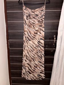 ZARA Satin Animal Print Slip Dress – Bodycon Midi,