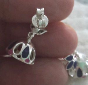 Cute Enamel Dangle Jhumkas 925 silver