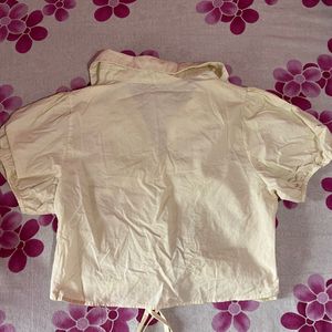 Cream Ruched Cropped Shirt