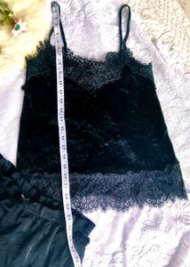 Elegant BlackH&amp;M Velvet Lace Cami Topwith shorts