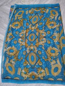 Blue &amp; Gold Patterned Saree