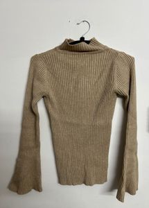 Ribbed Bell Sleeve Mock Neck Top