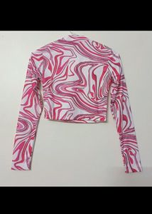 Pink Abstract Marble Printed Crop Top