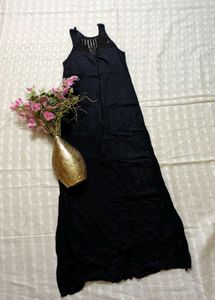 Black Maxi Dress with Crochet Detail