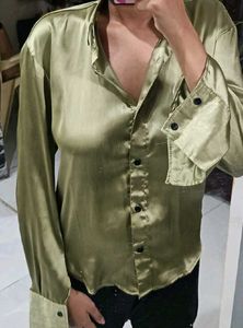 Olive Green Satin Shirt