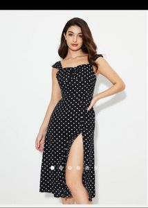 Black And White Polka Dots Slit Dress