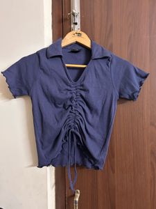 Blue Cinched Crop Top
