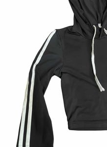 Black Gym Cropped Hoodie with White Stripes