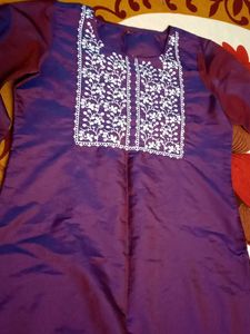 Embroidered Purple Silk kurti