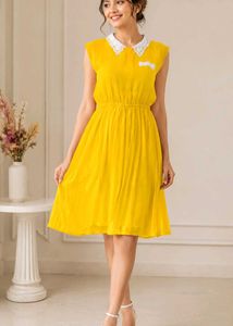Bright Yellow Peter Pan Collar A-Line Dress
