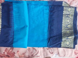 Blue & Teal Saree with Golden Border