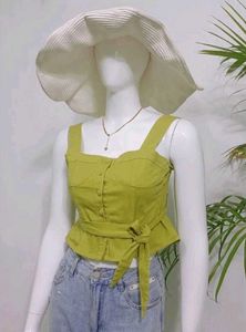 y2k Green Peplum Tie-Up Top