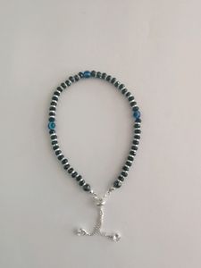 Black Beads Pure Silver Braclet With Adjustable