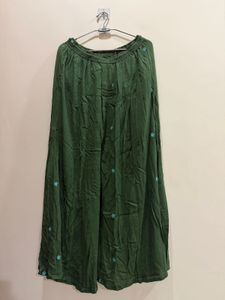 NWT Olive Green Embroidered Wide-leg Palazzo