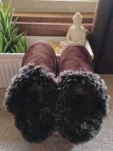 Fuzzy Trim Suede Slippers
