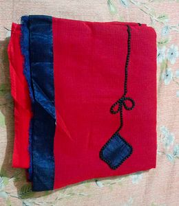 Red Saree with Blue Border
