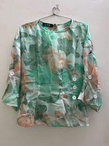 Chic Floral Print Bell Sleeve Top