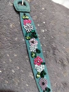 Leather -Embellished Teal wrist band