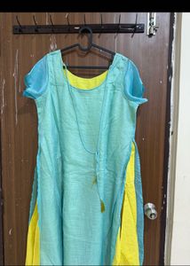 Embroidered Teal Kurta with Yellow Accents