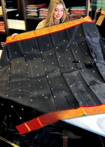 Elegant Black &amp; Gold Banarasi Silk Saree