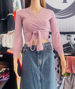 Pink Wrap Tie Long Sleeve Top