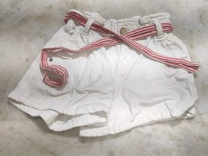 White Shorts with Red Striped Belt   LR-36