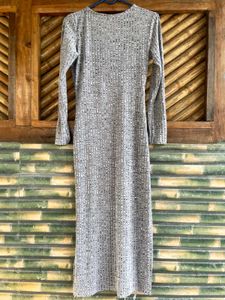 Grey Ribbed Wrap Midi Dress