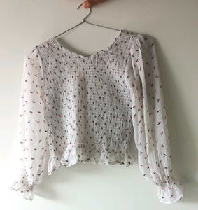 Chic Smocked Floral Print Top