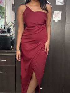 Burgandy Satin One Shoulder Dress