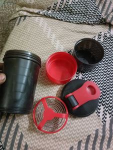 Black Shaker Bottle with Red Lid