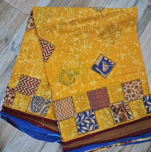 Vibrant Yellow Patchwork Saree