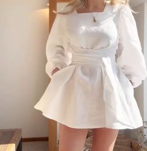 Chic White Puff Sleeve Mini Dress