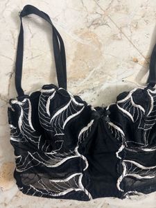 Stylish Black Floral Embroidered corset Top
