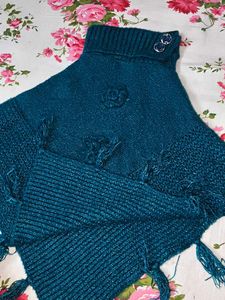 Teal Knitted Poncho
