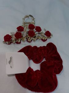 Red Rose Hair Claw Clip & Scrunchie Set