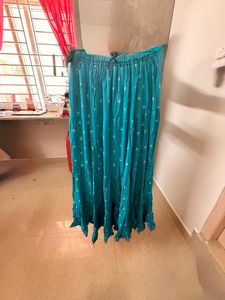 Teal Skirt with White Prints
