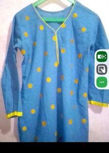 Blue Kurta with Yellow Polka Dots