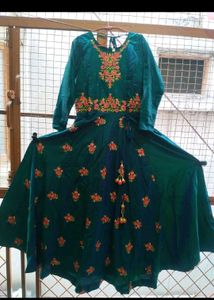 Embroidered Teal Long Gown