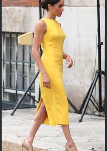 Brandon Maxwell Yellow Linen Midi dress