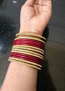 maroon and Gold Embellished lakh Bangles