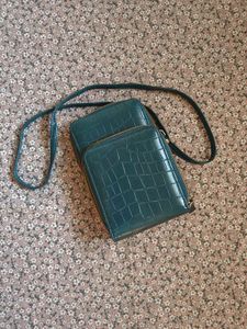 Teal Croc Embossed Crossbody Sling/ Phone Bag