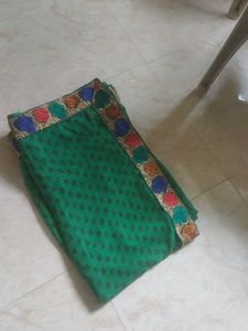 Green Saree with Floral Border