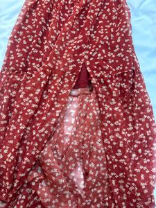 Rusty red Floral Off-Shoulder Maxi Dress