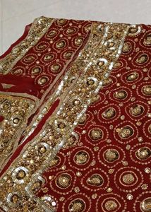bridal full work Maroon Sequin Dress Material