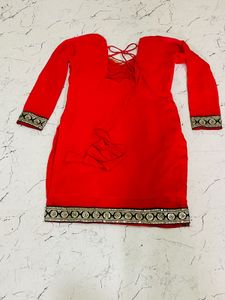 Red Kurti with Gold Detailing