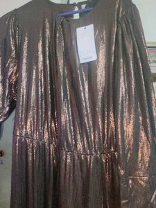 Mango Bronze Metallic Maxi Dress