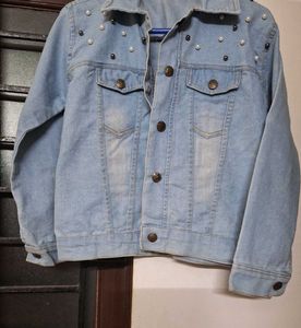 Trendy Denim jacket with pearls Y2K