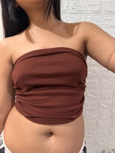 SSS Ribbed Brown Tube Top