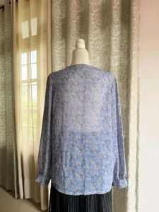 Sheer Floral Button-Up Blouse